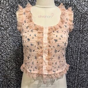 Pink Floral Lace Trim Top